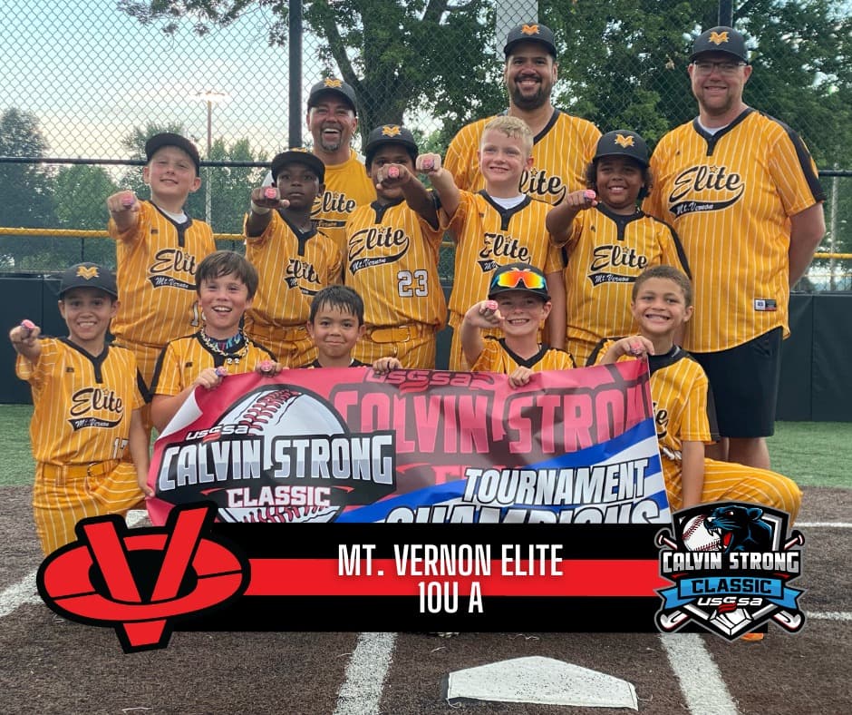 10U team celebrating a tournament win at the Calvin Strong event